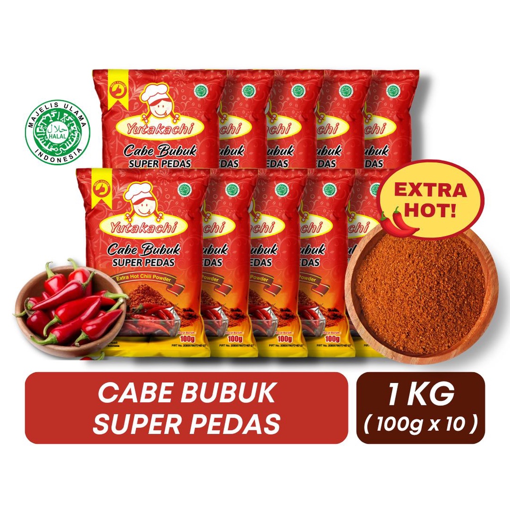 Cabe Bubuk Super Pedas Kemasan Renteng 100gr x 10pcs / Chili Powder Extra Hot / Gochugaru / Pusat Bumbu