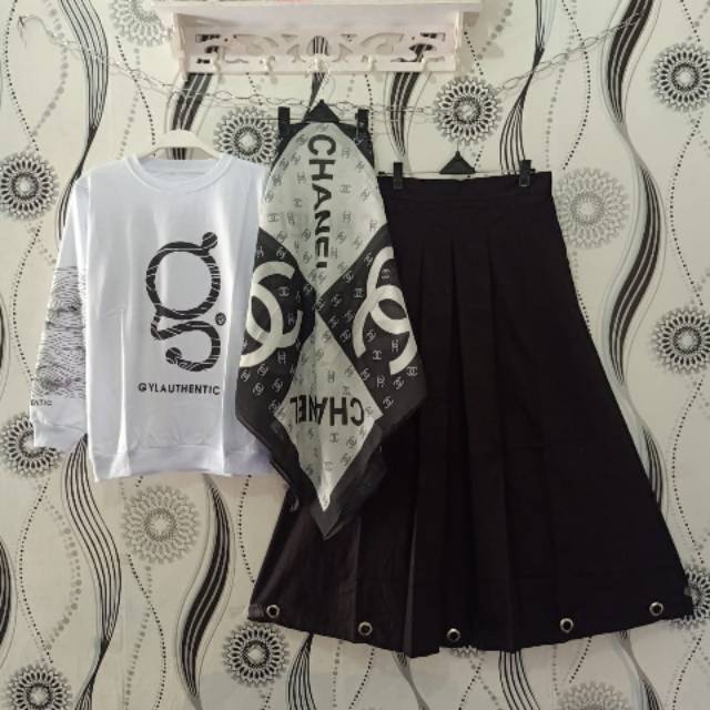 Set kaos+rok+ kerudung