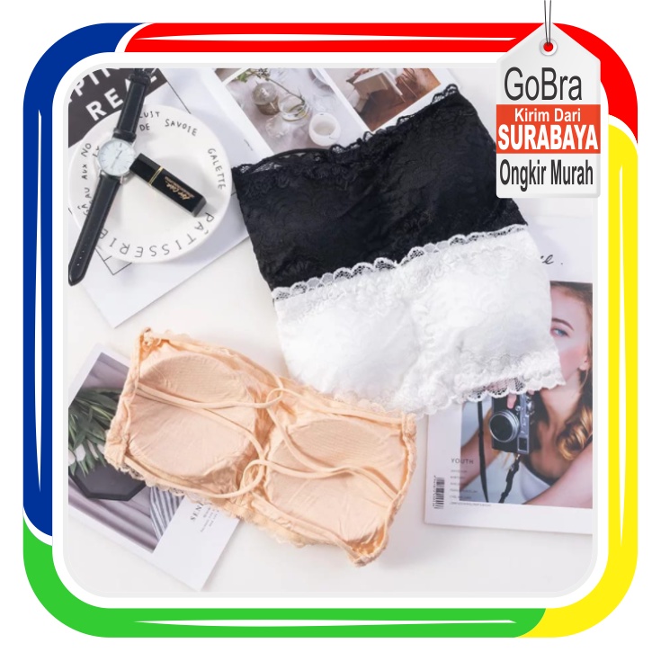 Gobra ♕ PW088 (Bahan Tipis) Bra Kemben Renda With Cup Sexy Back Fashion Korea Tanpa Tali Import COD