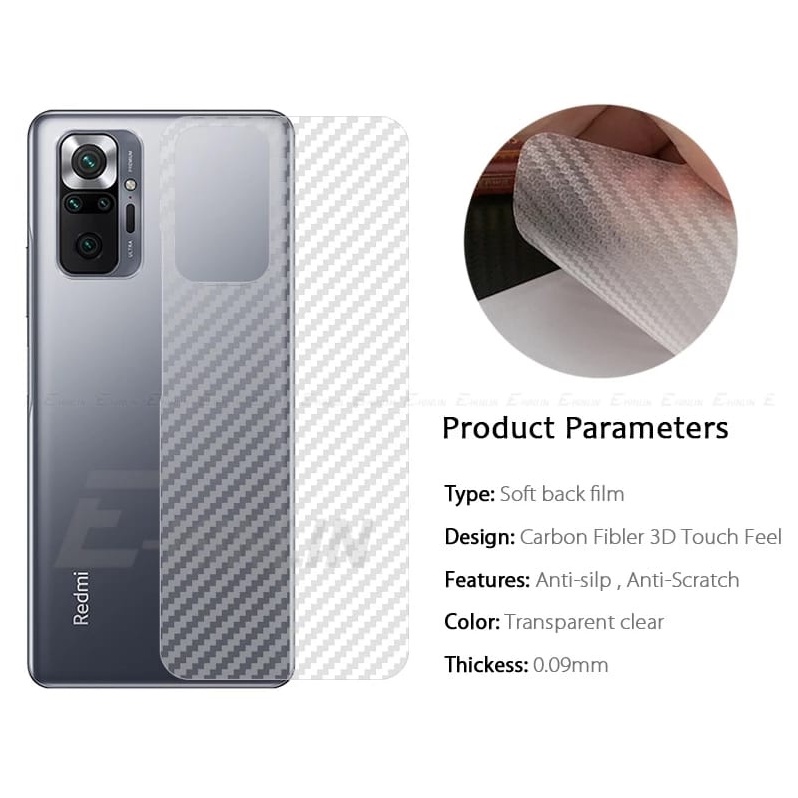 Promo Garskin Carbon For Xiaomi Redmi Note 10 Pro 3D Transparent Carbon Fiber Back Film Skin Screen Protector Sticker