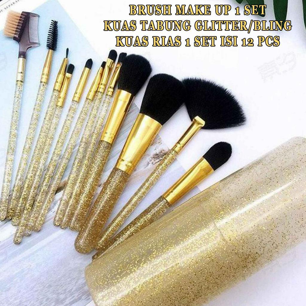 Kuas Tabung Glitter* Brush Make Up* Kuas Rias Bling* 1 Set Isi 12pc