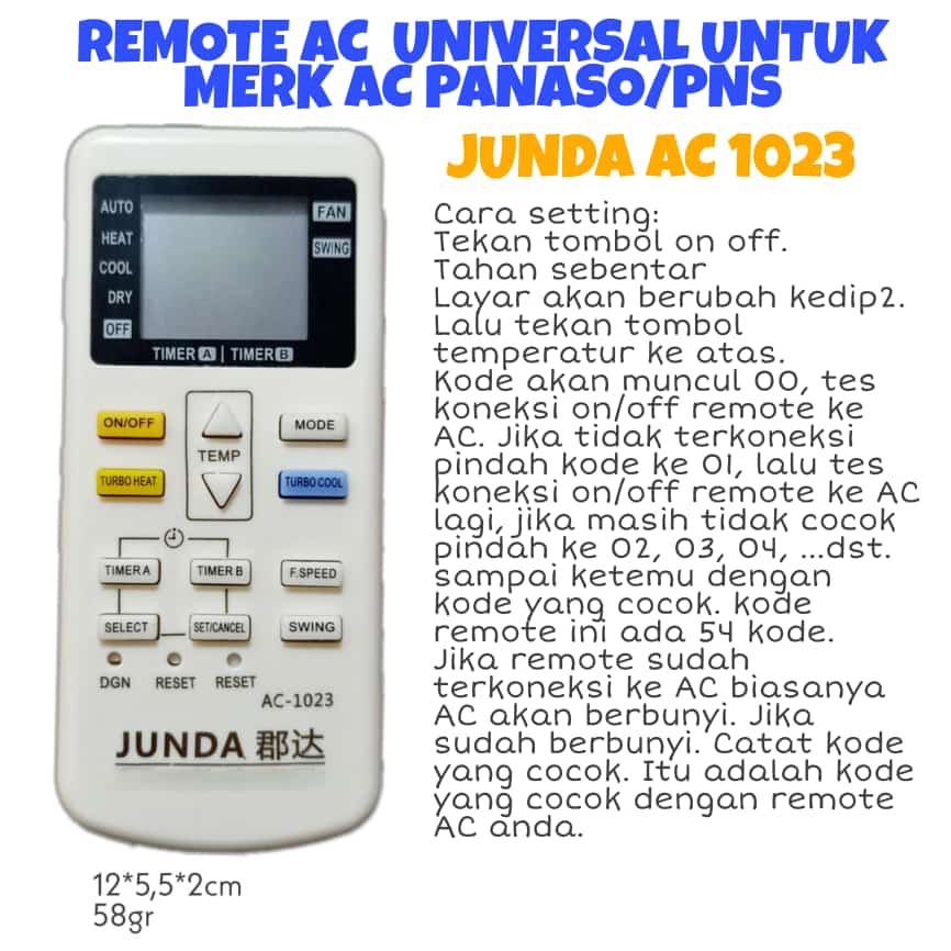 REMOT/REMOTE AC UNIVERSAL AC PANASONI JUNDA AC-1023 SEPERTI ORIGINAL