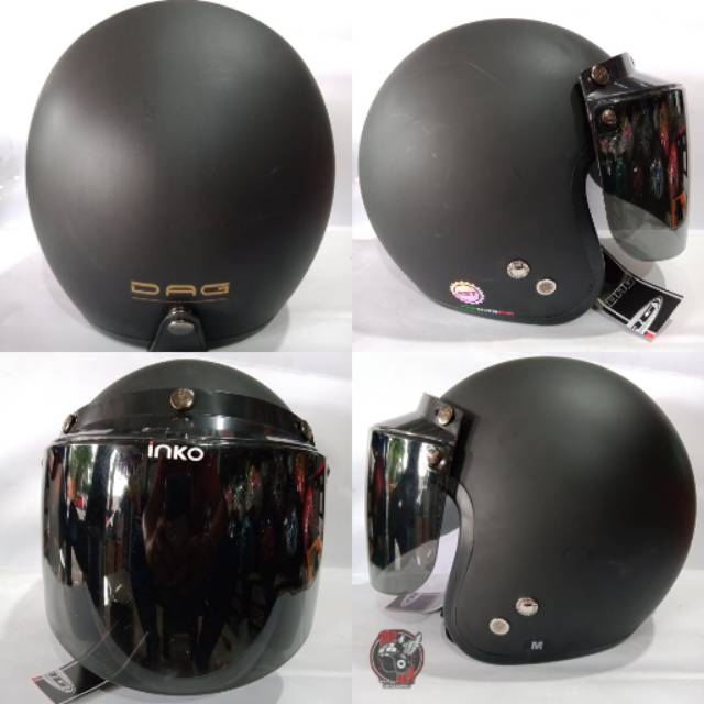 Helm Bogo DAG hitam doff kaca flat cembung