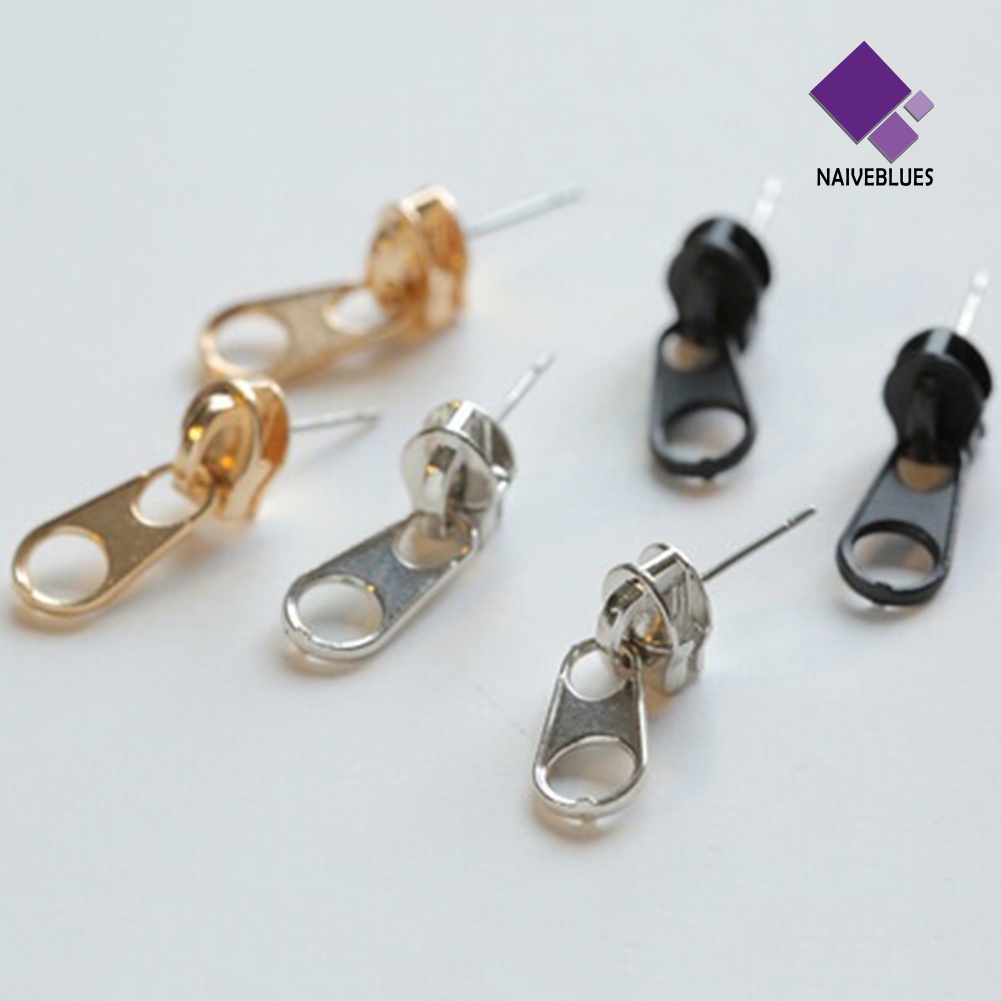 Anting Stud Bentuk Ritsleting Bahan Metal Gaya Rock Untuk Wanita