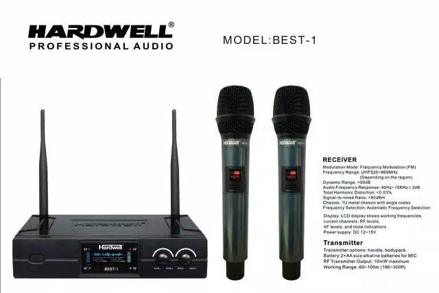 Microphone wireless hardwell best 1 UHF profesional mic.