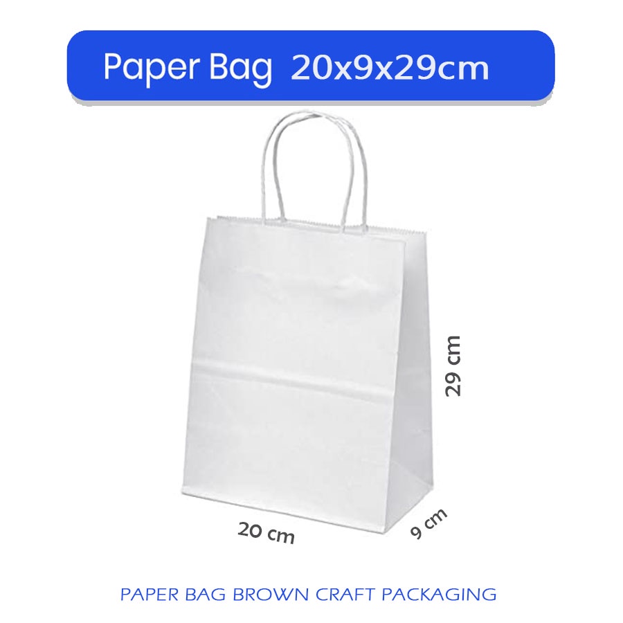 

Pape Bag Warna Putih Polos 20x9x29 cm Papper Bag Kertas Kado Souvenir Packing Olshop Hampers Murah