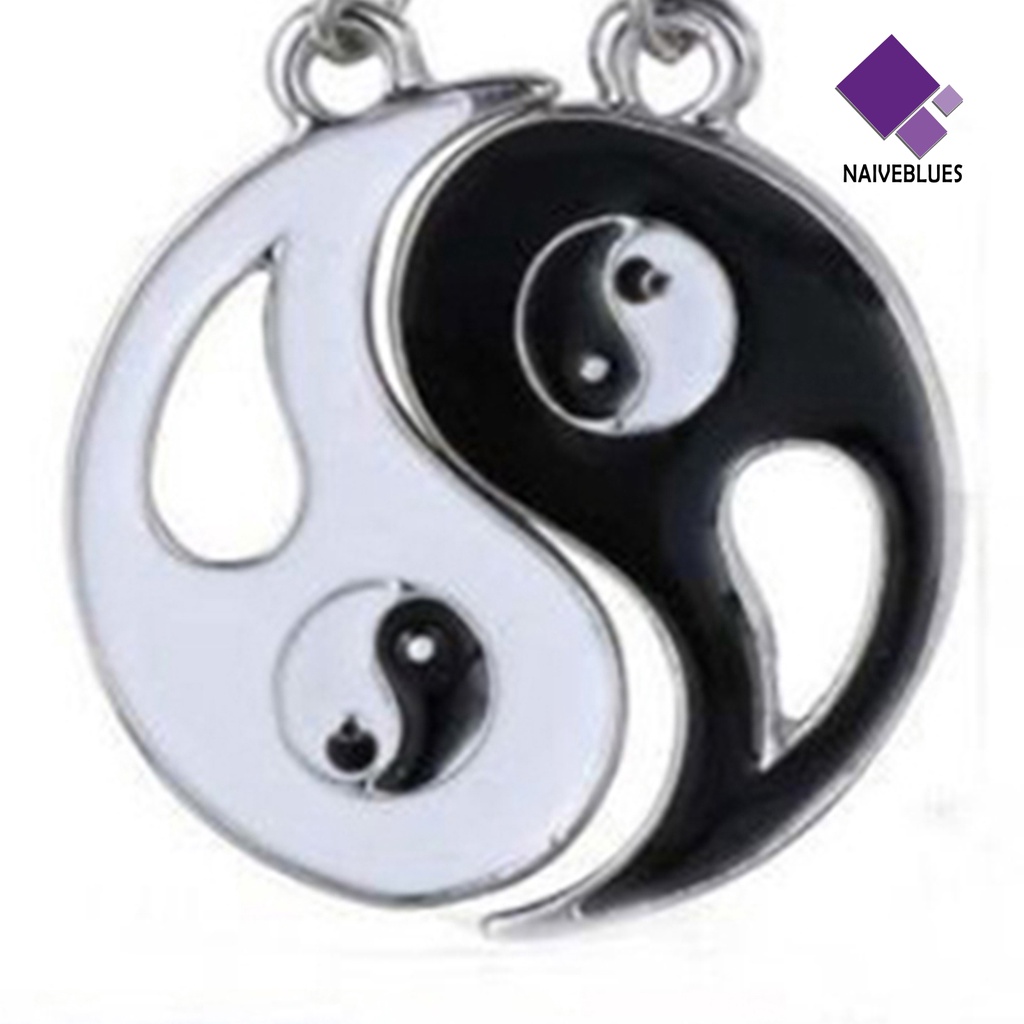 Naiveblue Kalung Rantai Liontin Yin Yang Hollow Bahan Alloy Warna Putih Untuk Pasangan / Pria / Wanita