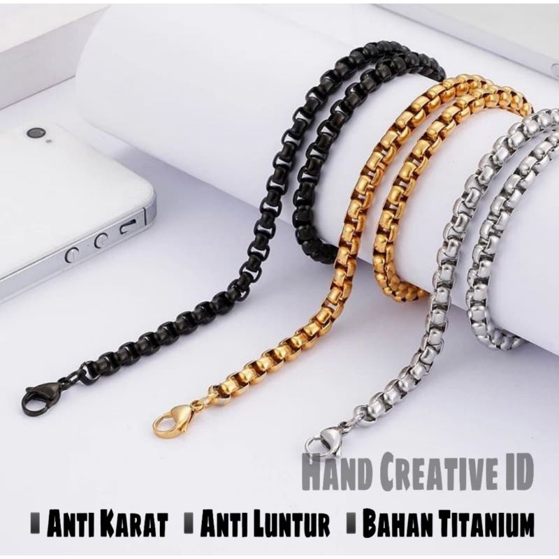 Kalung Titanium Pria Wanita Anti Karat Italy Silver Gold