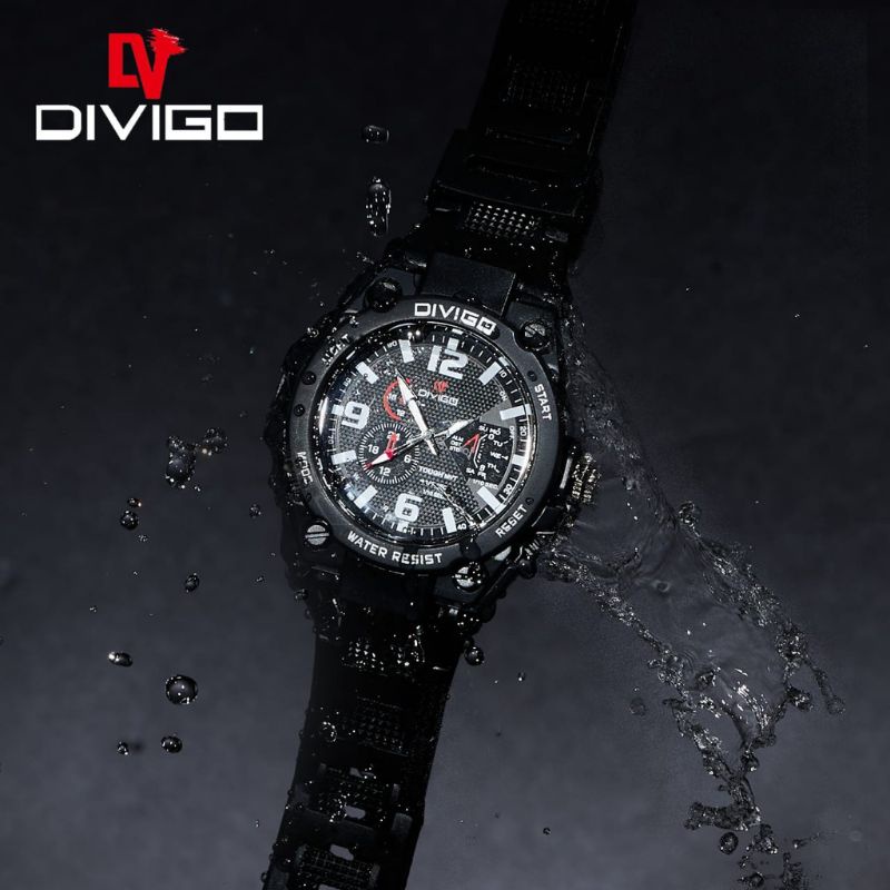 (Cod)Jam Tangan Pria Divigo Tough MVT Anti Air/Water Resist Strap Rubber/Karet(Terima Cod) Dikirim Jakarta)