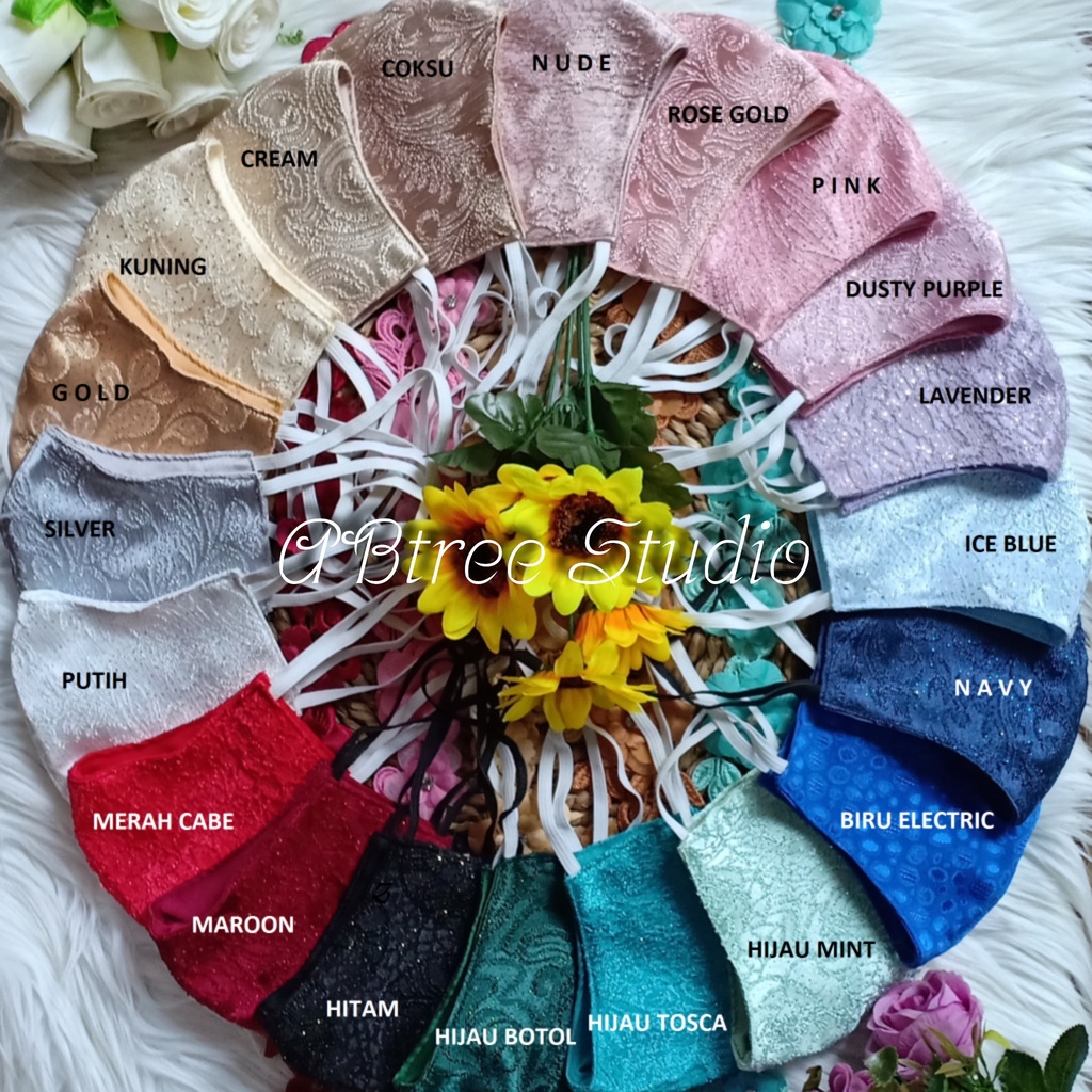 Masker Brokat Bahan Embos jaguard jaquard | souvenir pesta akad nikah ijab resepsi pengantin wedding