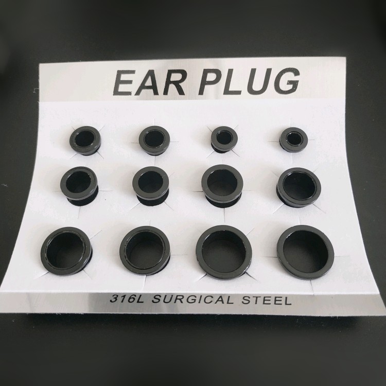 Robagin anting Tk9 plug karet  1 set isi 12 buah punk  hitam  anti karat keren nyaman dipakai stylis