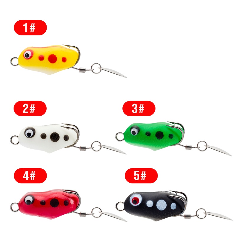 1pc Umpan Pancing Softlure Bentuk Katak Mini 3cm / 3g 5 Warna Dengan Kail Ganda