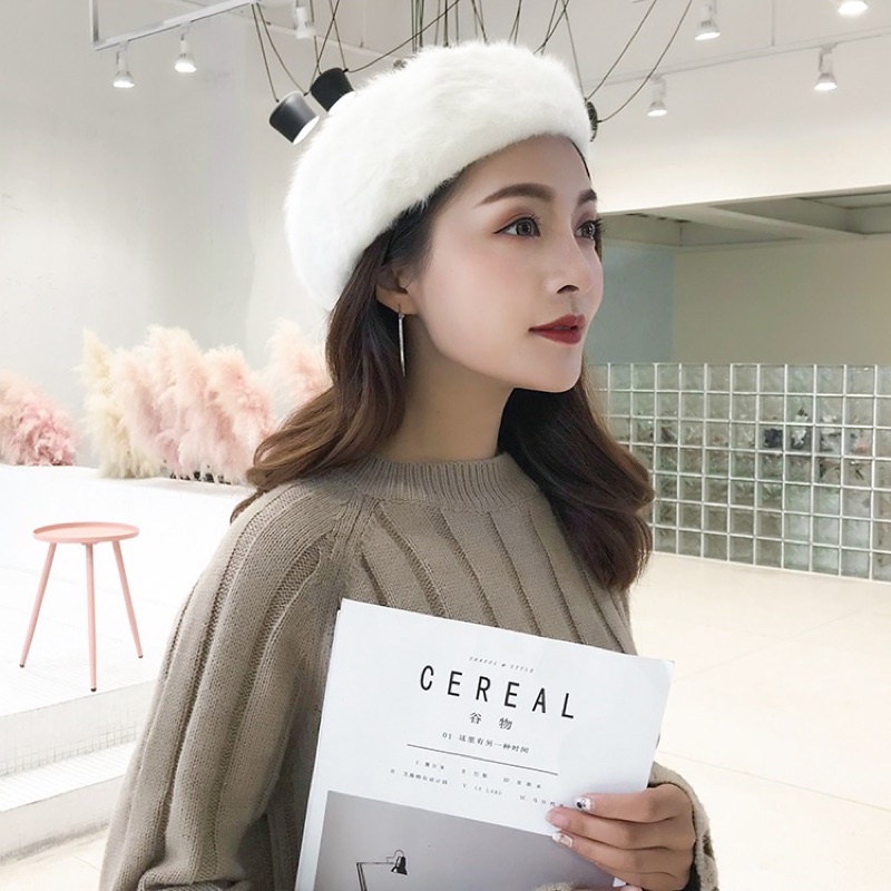 Fur Beret Hat Topi baret pelukis bulu winter wanita import patricia korean style