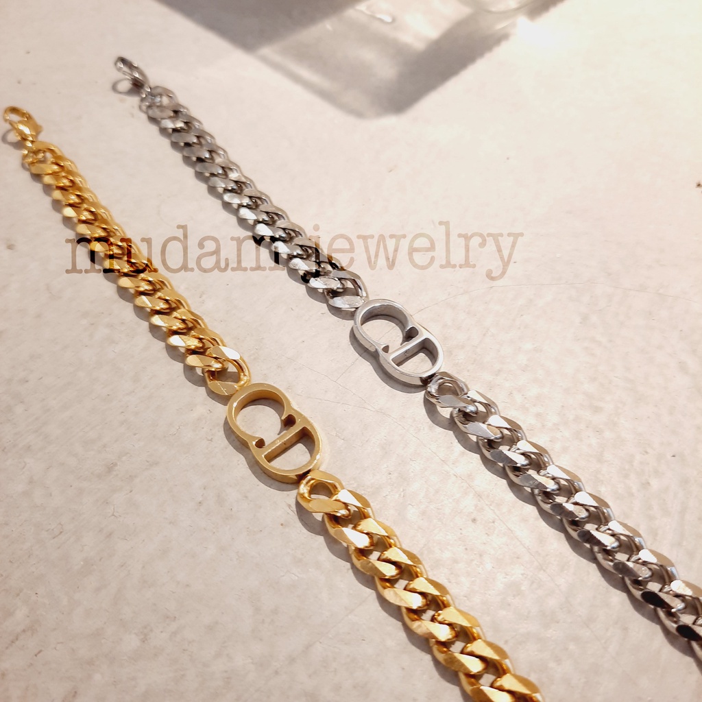 Gelang Tangan Rantai Lebar 0,8cm Titanium Model C. Di*r Tersedia Warna Rose Gold, Gold dan Silver