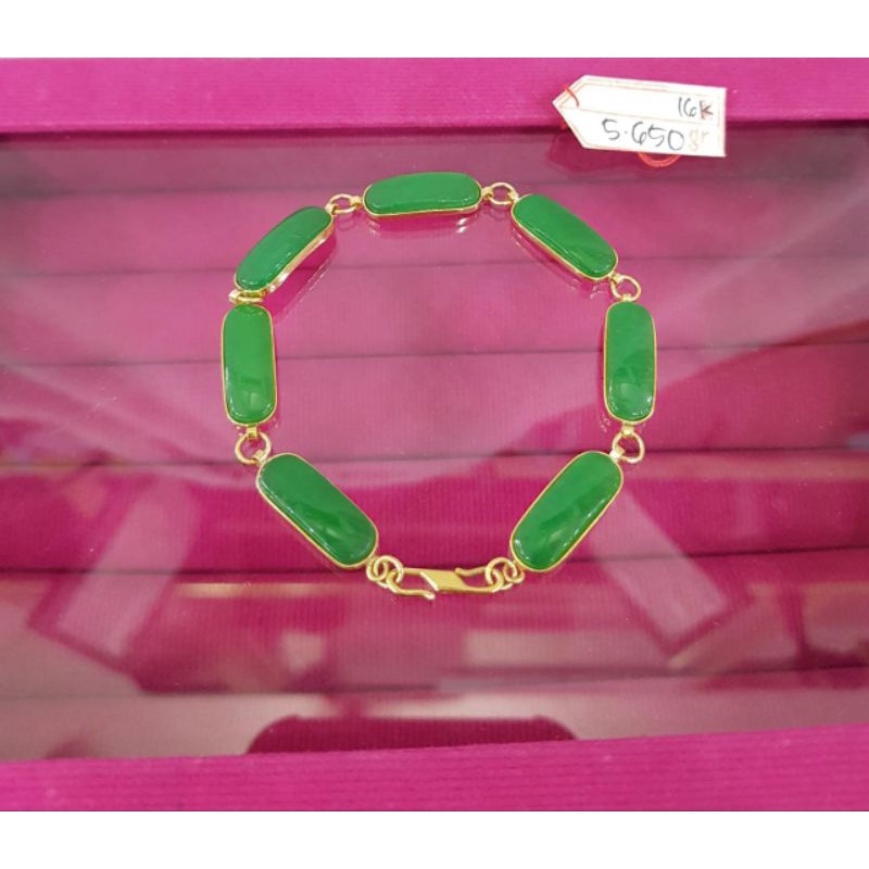 GL1728H101H gelang permata batu giok hijau jade plipit emas kuning asli berat 5.650 sama mata 9.850 