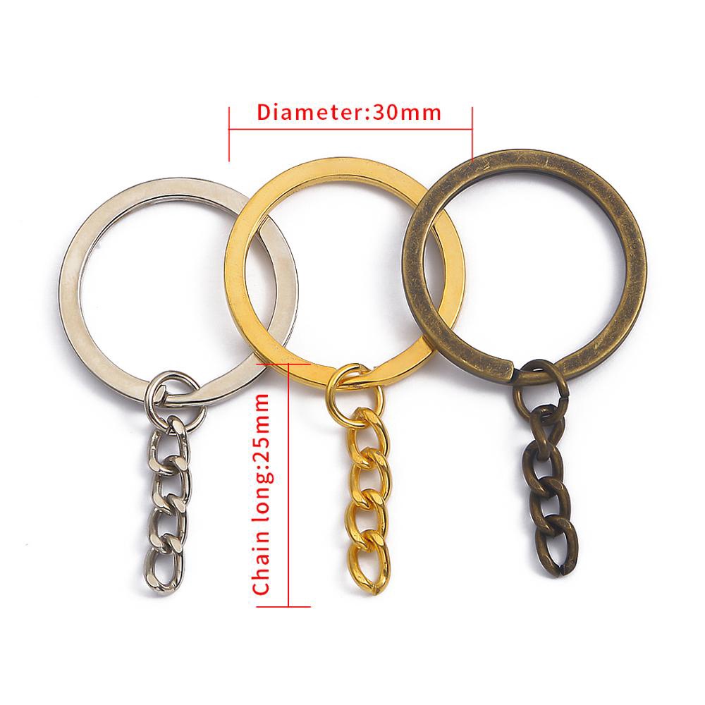 New 10pcs Key Chain Key Ring keychain Brass Rhodium Gold 20mm Long Round Split Keyrings Keychain Jewelry Making Wholesale DIY