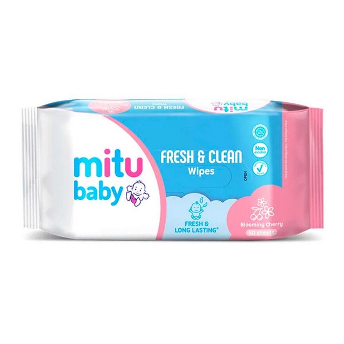 (BOSS) (1pc) Mitu Baby Wipes Tiap Pack Isi 50 Sheets Aroma Sweet Rose