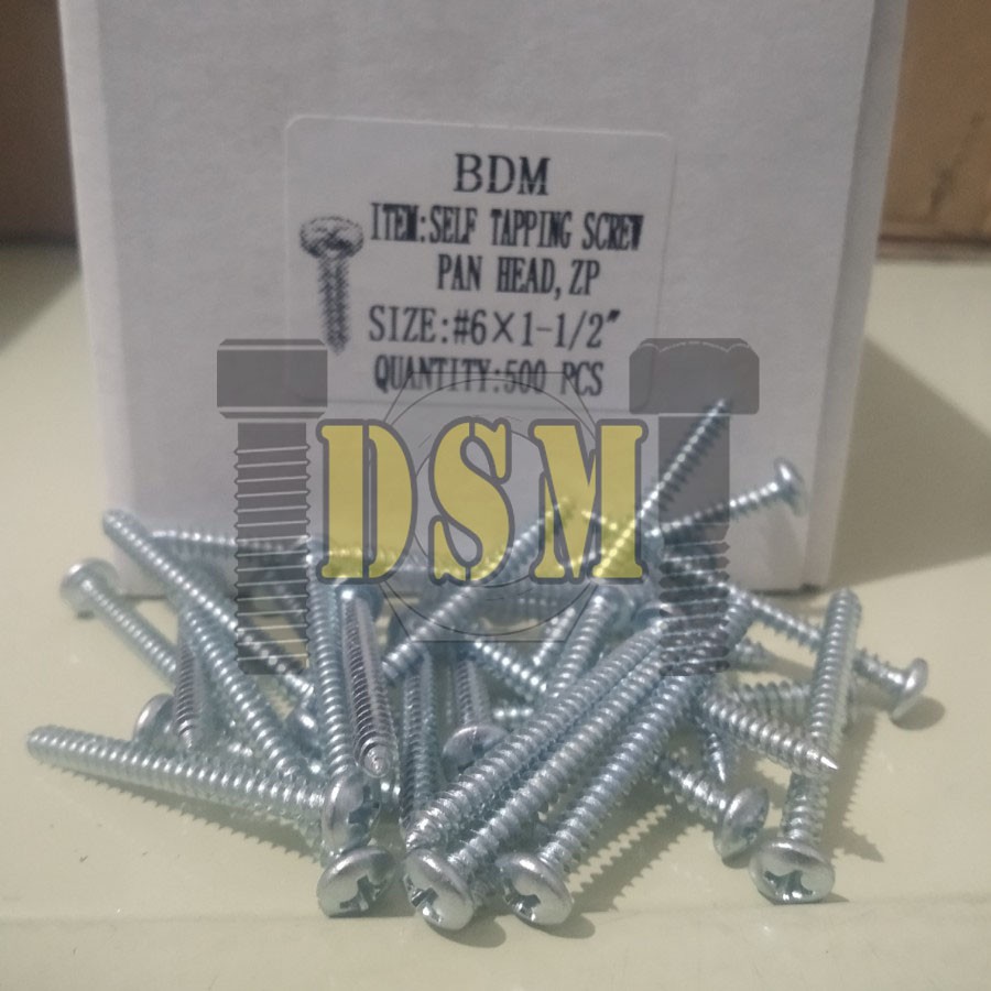 (100 PCS) Sekrup PH #6x1 1/2&quot; / Self Tapping Screw P+AB (4 CM)