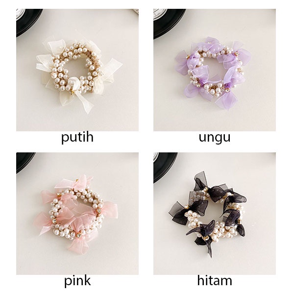 kuncir rambut ikat rambut pearl beaded hairband jku044(4F4)