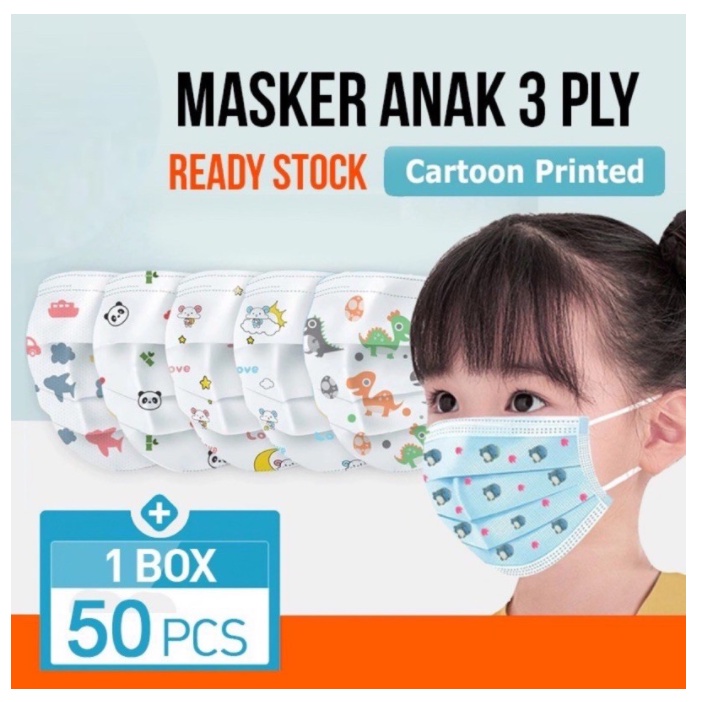 MASKER MOTIF ANAK DISPOSABLE 3PLY MOTIF / MASKER EARLOOP / MASKER 3PLY ANAK 50PCS