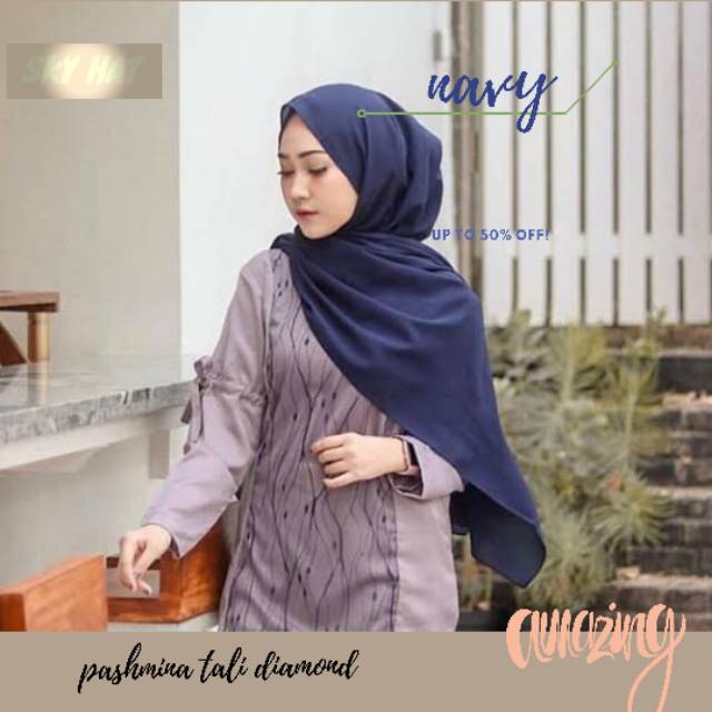 Jilbab pashmina tali 150 cm × 75 cm / Diamond Babydool Navy / 1 kg 10 pics pasmina navy