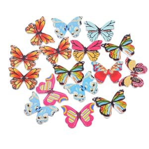 Kancing Kayu Dua Lubang - White Background Butterfly Style (10pcs)