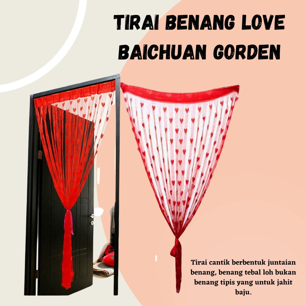 Tirai Murah / Tirai Benang Love Baichuan Gorden Motif Heart Dekorasi Pintu Jendela Kamar Korea Murah