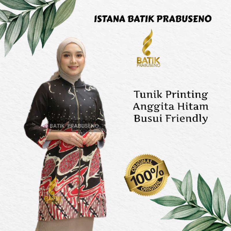 Tunik Anggita Hitam Batik Prabuseno Batik Wanita Original Baju Atasan Wanita Kantoran Batik Premium 