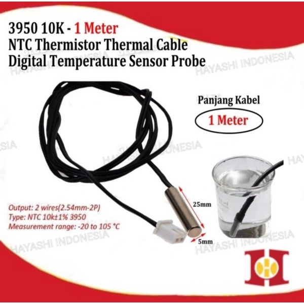 Thermistor NTC 3950 10K Sensor Waterproof Temperature Probe Suhu Air