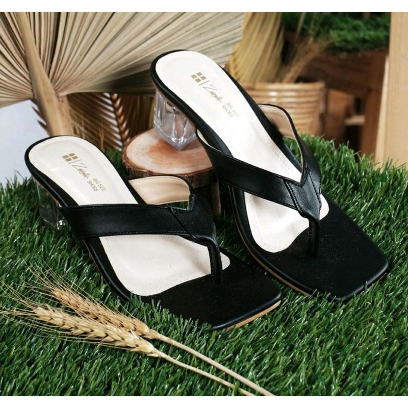 Bisa COD / Higheels Slop Kaca Casanova Big Size 41-45 Jepit Kaca JUMBO Hitam Size Besar / Kondangan Pesta, 41