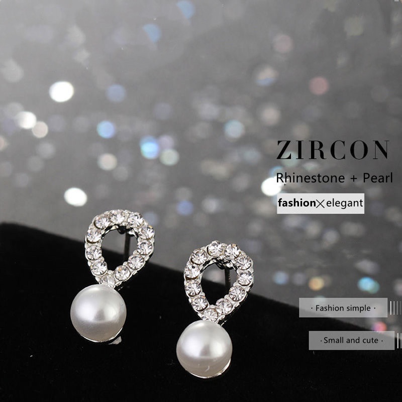 Anting Mutiara Pejantan Kristal Fashion Hati Mutiara Kristal Stud Anting-Anting Pesona Zirkon -PD