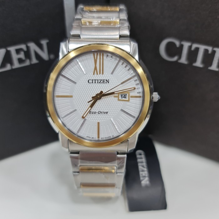 Jam tangan pria Citizen Eco-Drive AW 1214 silver gold Original