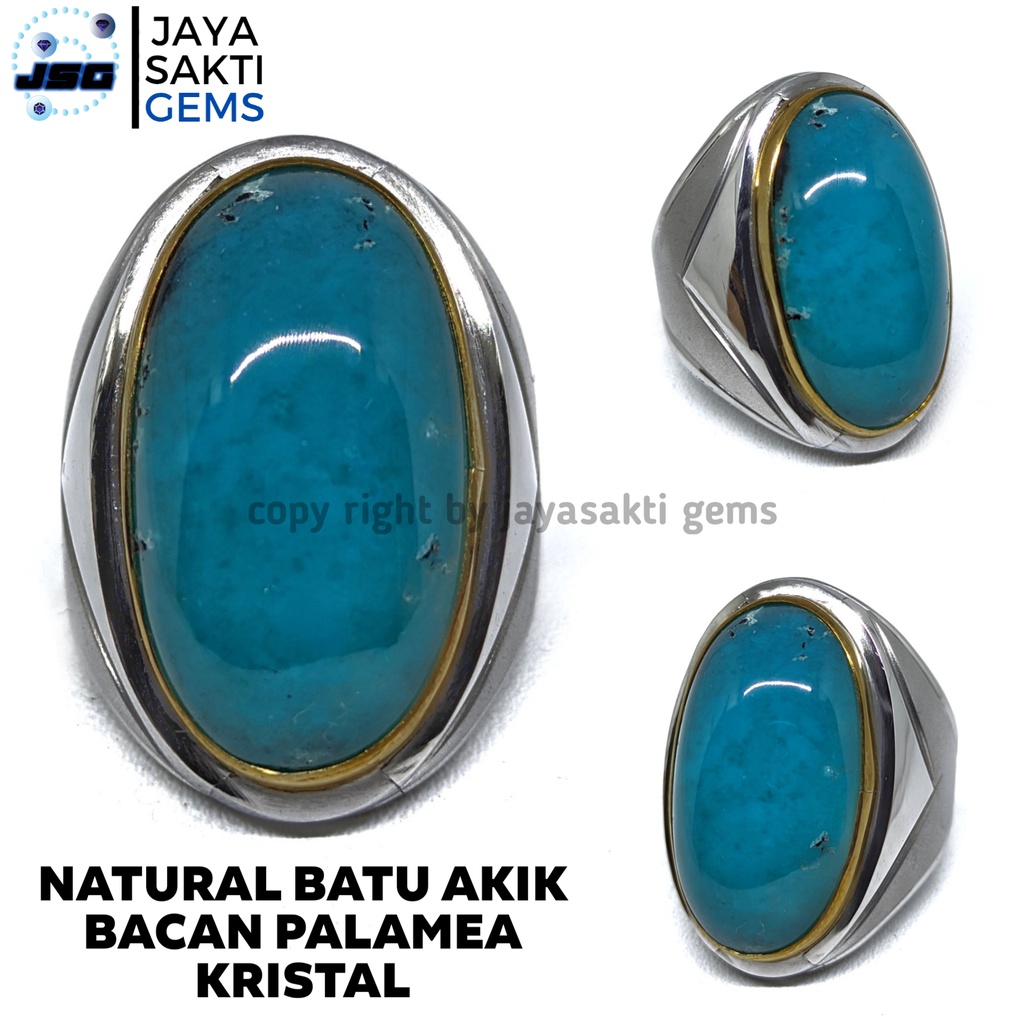 Natural Batu Akik Bacan Palamea Kristal Tembus Ring Monel BPM03