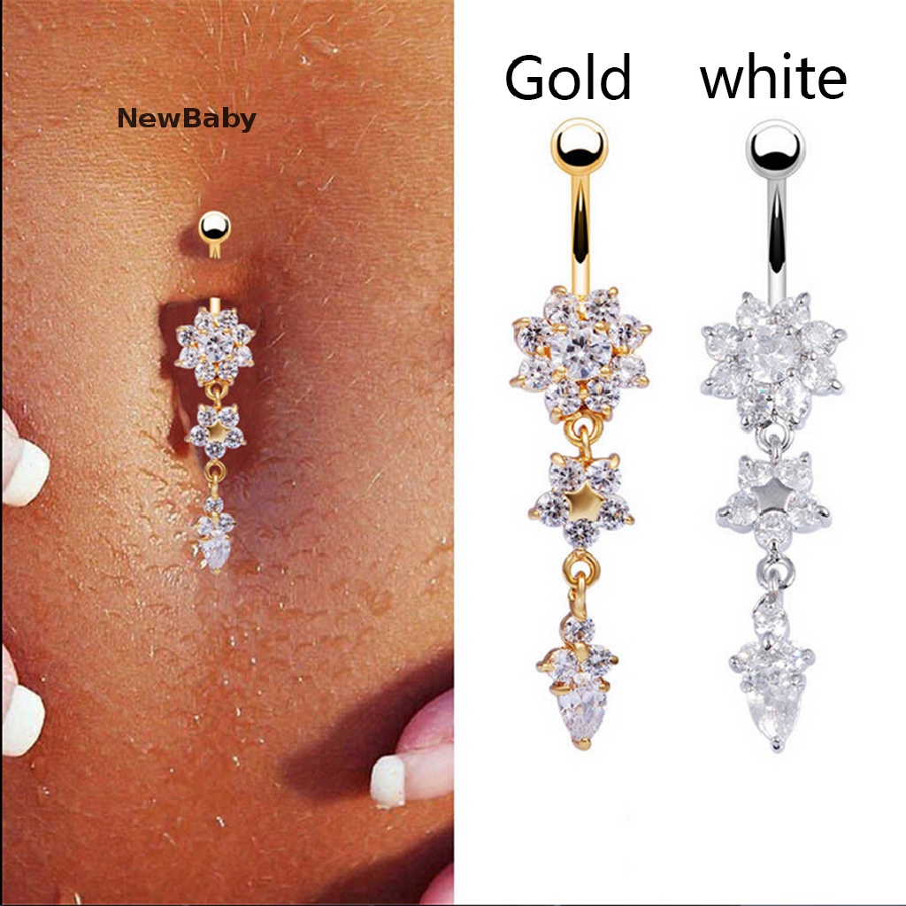 Anting Tindik Perut / Pusar Gantung Hias Kristal / Berlian Imitasi Untuk Wanita