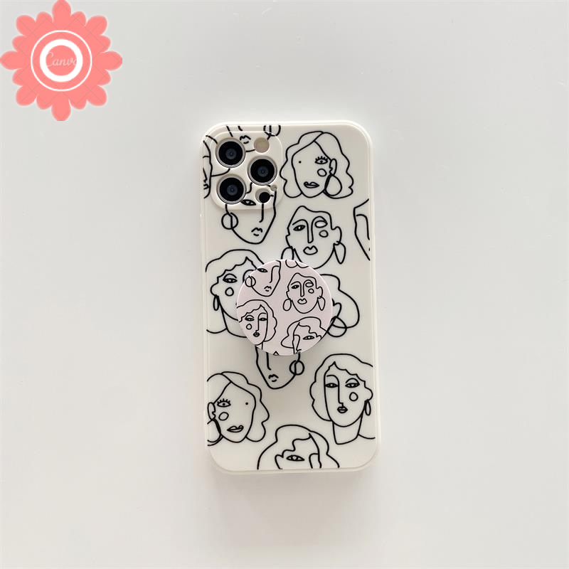 Popsocket Case Samsung A32 A52 A12 A51 A11 A72 A71 A02S A10S A50 A30 A50s A31 A21s M11 A20s A70 A7 2018 A750 Art Human Face Line Silicon TPU Phone Cover