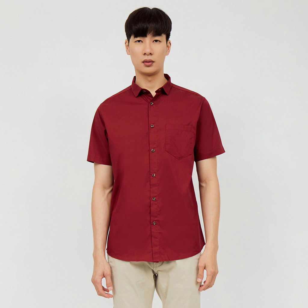 M231 Kemeja Pria Basic Polos Pendek Maroon 2132H