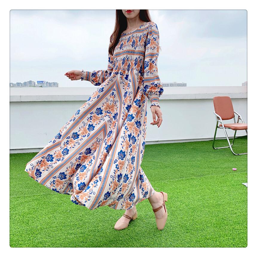 TASHAPPY BS011 Baju Dress Apricot Wanita Motif Flower Elegant Terbaru model korea supplier baju import