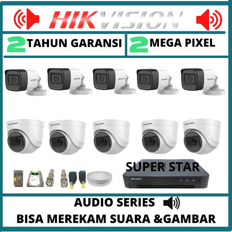 PAKET CCTV HIKVISION 16 CHANNEL 11 KAMERA 2MP AUDIO SERIES VISA MEREKAM SUARA +VIDEO