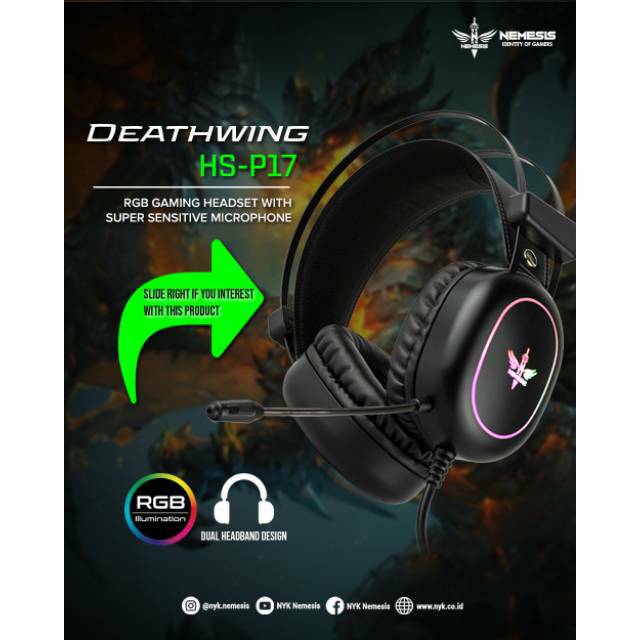 Nyk Deathwing HS-P17 Gaming Headset USB7.1 RGB free OTG