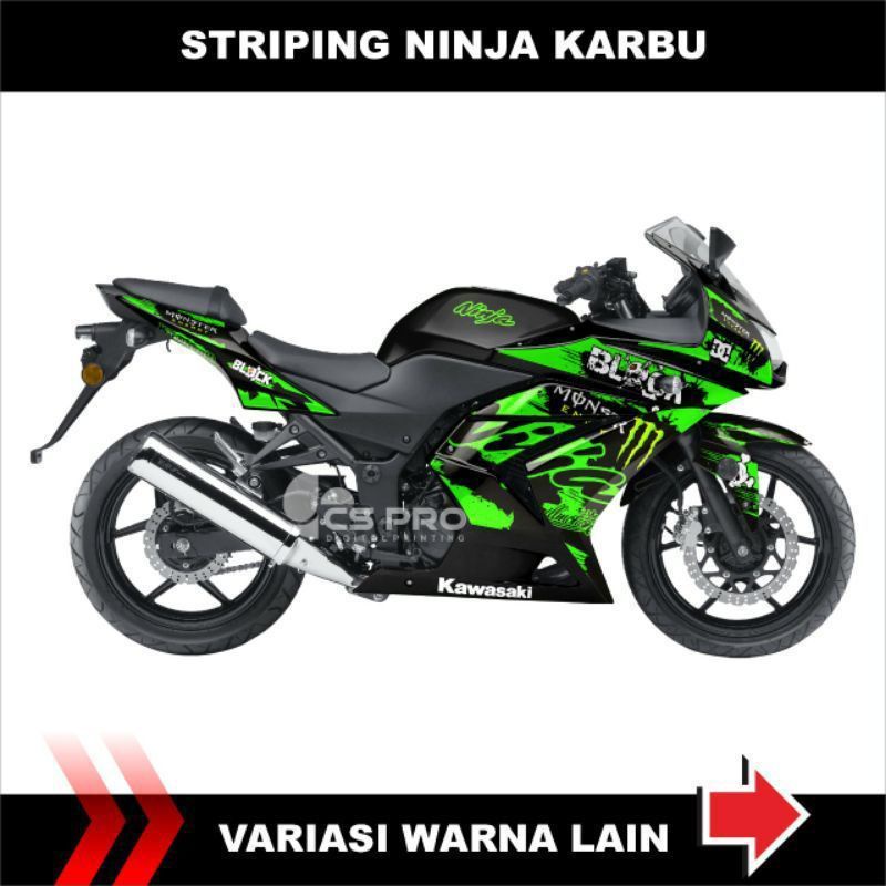 Decal Stiker Ninja 250 Karbu Semi Full Striping Variasi Motif Monster Black