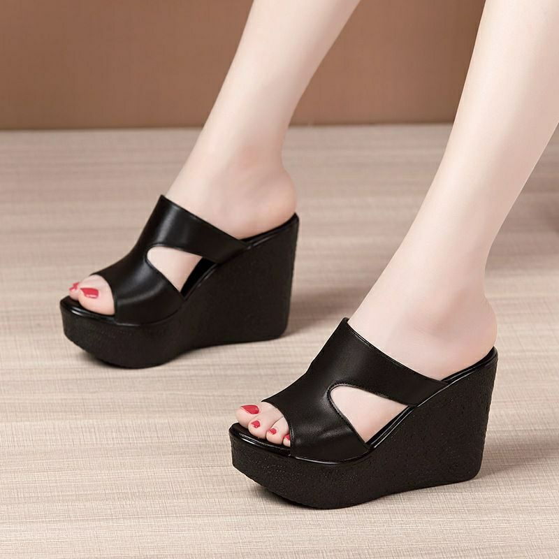 WEDGES TINGGI 12CM WANITA SANDAL SANTAI PESTA UNDANGAN KULIT SINTETIS MODEL BE BOB IMPORT