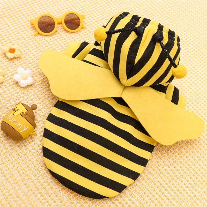 ★〓YUFeiPet〓★ Pet puppy Halloween dress up bee costume puppy autumn and winter plus velvet clothes