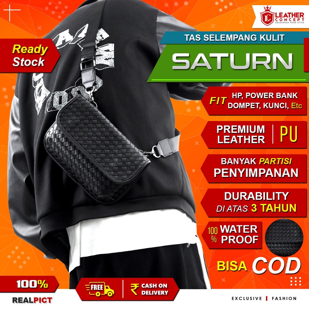 Tas Selempang Pria Waterproof Tas Kulit Pria Sling Bag SATURN