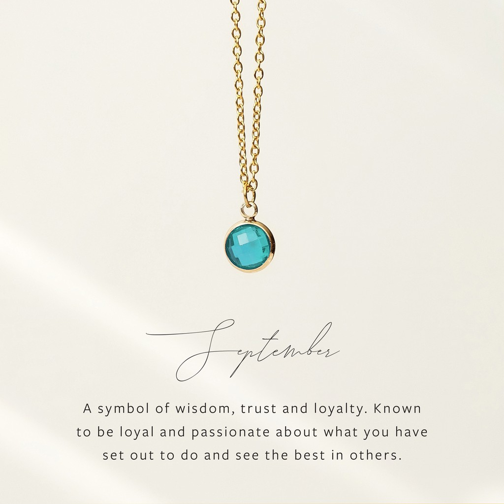 September Birthstone Dainty Gold Necklace — Sapphire