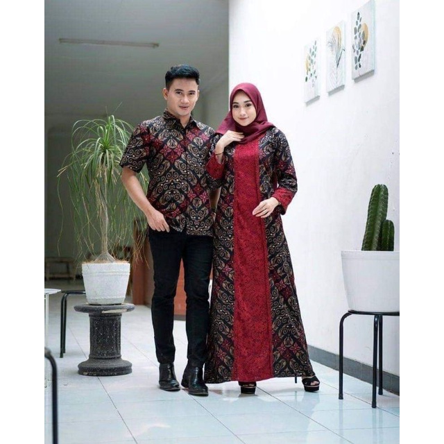 Couple Gamis Songket Kombinasi Brukat Fashion Batik Modern Dress Pesta Kondangan Lebaran