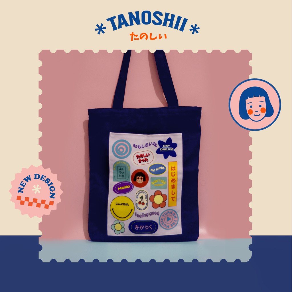 Tanoshii Navy Tote Bag Zipper