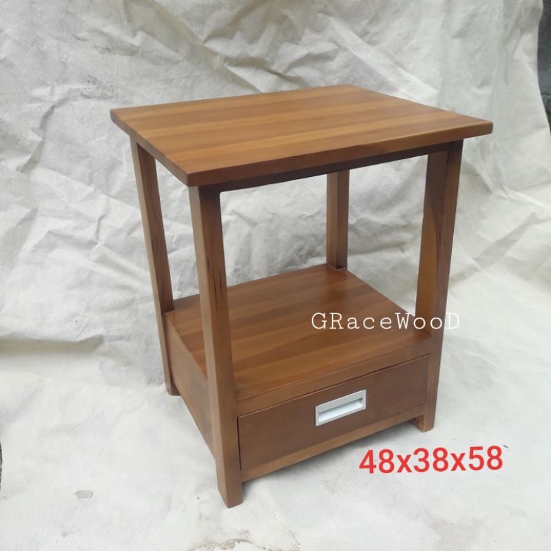 Bedside Table kayu Jati - Lamp Table - Meja Sudut - Bangku kamar