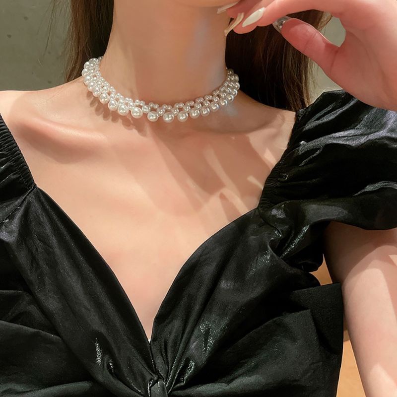 Briella Korean Pearl Choker Necklace Kalung Mutiara Korea Anyam Rangkai