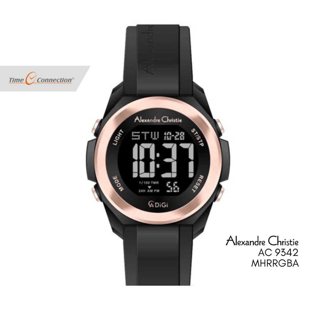 Alexandre Christie AC 9342 MHRRGBA Hitam Rosegold Original / Jam Tangan Pria Wanita Digital Karet / 