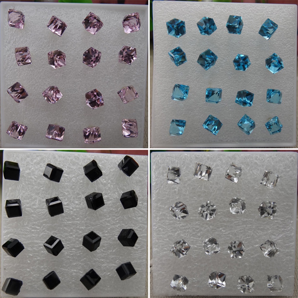 Hu Hu Hu Hu Hu Alat Bantu Pasang Kacamata♡ 8 Pasang Anting Tusuk Bentuk Kubus Kaca Geometris Bling Anti Alergi Untuk Wanita